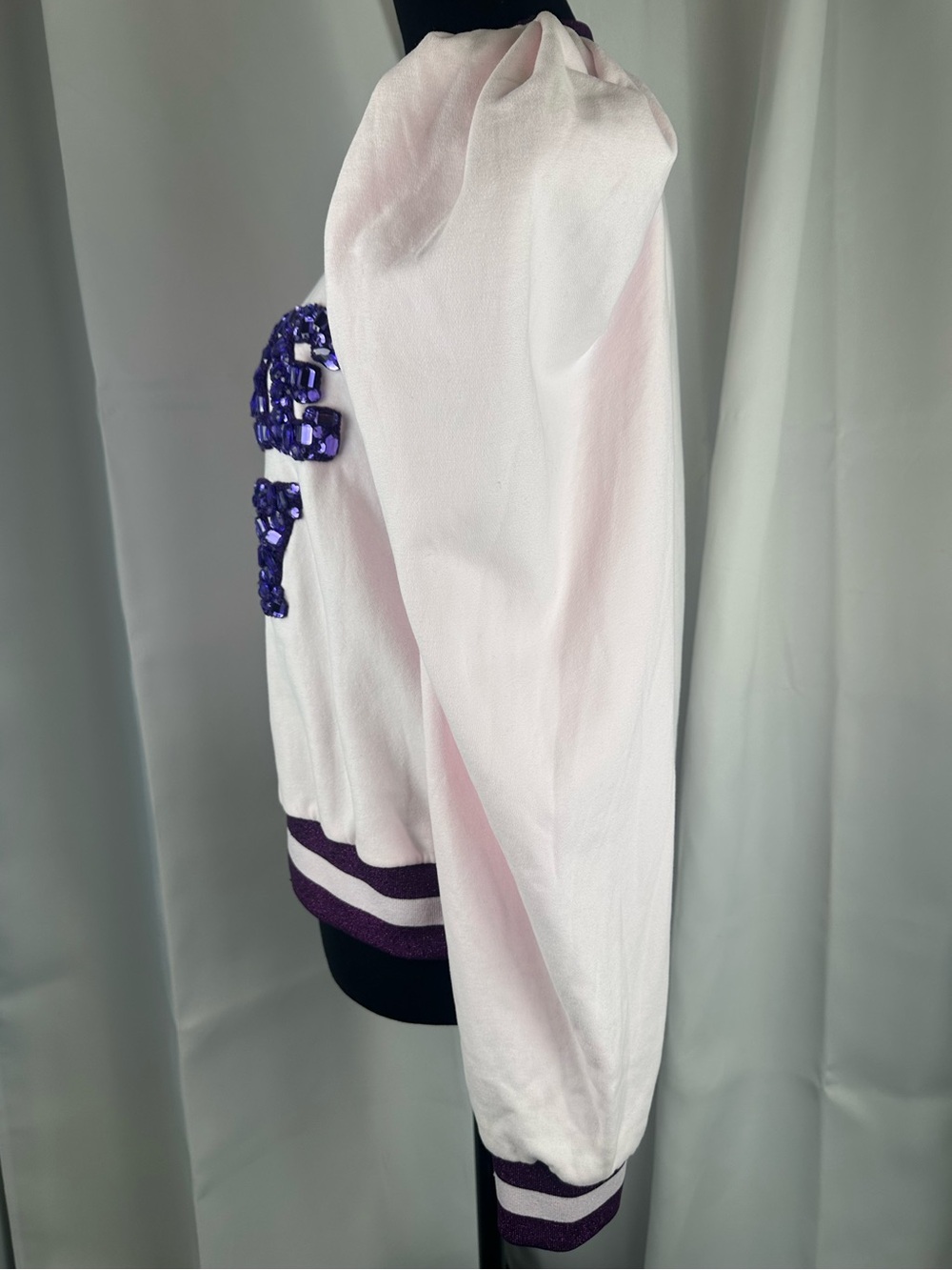 Queen of Sparkles Game Day Rhinestone Puff Sleeve Pink Purple Sweatshirt Medium - Picture 5 of 10